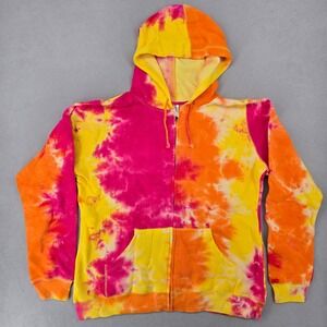 Enza Unisex NWOT XL Zip Hoodie Tie Dye Pink Orange Yellow Psychedelic Streetwear